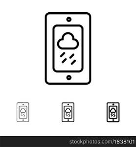 Mobile, Chalk, Weather, Rainy Bold and thin black line icon set