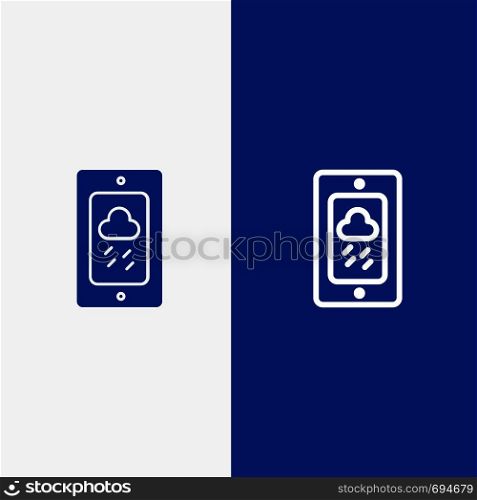 Mobile, Chalk, Weather, Rainy Line and Glyph Solid icon Blue banner Line and Glyph Solid icon Blue banner