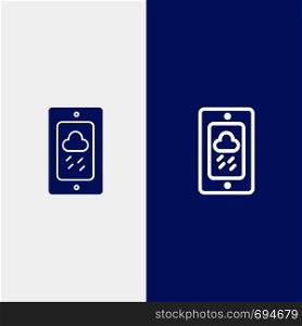 Mobile, Chalk, Weather, Rainy Line and Glyph Solid icon Blue banner Line and Glyph Solid icon Blue banner
