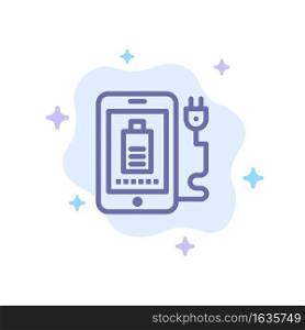 Mobile, Charge, Full, Plug Blue Icon on Abstract Cloud Background