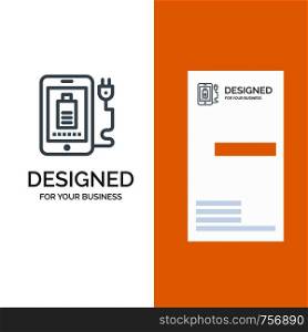Mobile, Charge, Full, Plug Grey Logo Design and Business Card Template