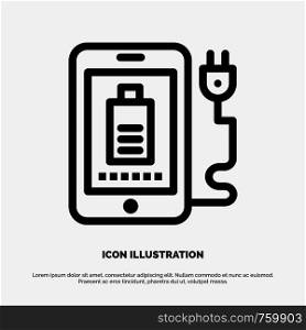 Mobile, Charge, Full, Plug Vector Line Icon