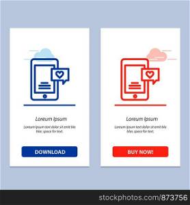 Mobile, Chat, Chat Bubble, Love Chat Blue and Red Download and Buy Now web Widget Card Template