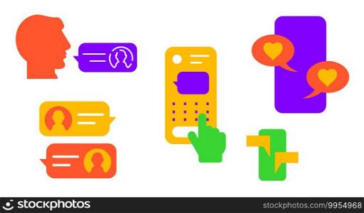 Mobile chat messaging. Flat vector illustration isolated on white. Neon colors.. Mobile chat messaging. Vector illustration