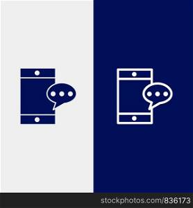 Mobile, Chatting, Cell Line and Glyph Solid icon Blue banner Line and Glyph Solid icon Blue banner