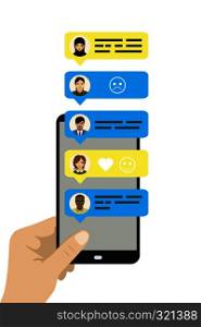 Mobile chatting flat design concept,isolated on whie background,cartoon vector illustration. Mobile chatting flat design concept,isolated on whie background