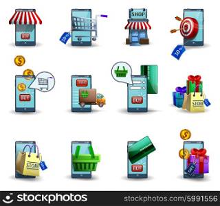Mobile commerce m-commerce 3d icons set . M-commerce buying and selling wireless digital customer mobile commerce services 3d icons set abstract isolated vector illustration