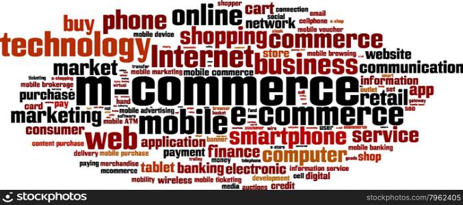 Mobile commerce word cloud concept. Vector illustration