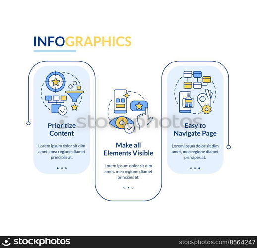 Mobile design recommendations blue rectangle infographic template. Data visualization with 3 steps. Editable timeline info chart. Workflow layout with line icons. Lato-Bold, Regular fonts used. Mobile design recommendations blue rectangle infographic template