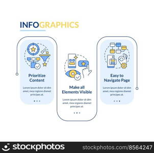 Mobile design recommendations blue rectangle infographic template. Data visualization with 3 steps. Editable timeline info chart. Workflow layout with line icons. Lato-Bold, Regular fonts used. Mobile design recommendations blue rectangle infographic template