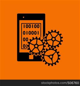 Mobile Development Icon. Black on Orange background. Vector illustration.