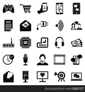 Mobile device icons set. Simple set of 25 mobile device vector icons for web isolated on white background. Mobile device icons set, simple style