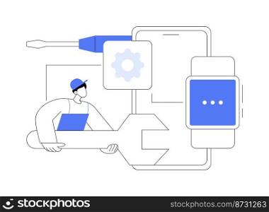 Mobile device repair abstract concept vector illustration. Mobile phone and tablet repair service, smartphone setup, device problem diagnostics, broken gadget, smartwatch fixing abstract metaphor.. Mobile device repair abstract concept vector illustration.