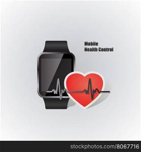 mobile device smartwatch with heart beat symbol as online health control vector illustration