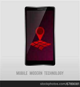 mobile device with geo mark on screen vector illustration