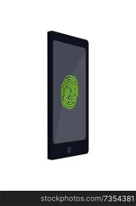 Mobile device with green fingerprint color banner vector illustration isolated on white background contemporary telephone and special finger sensor. Mobile Device with Green Finger Print Color Banner