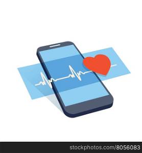 mobile device with heart pulse and heart symbol vector illustration