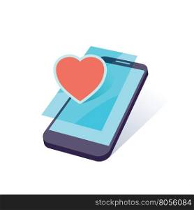 mobile device with heart symbol vector illustration