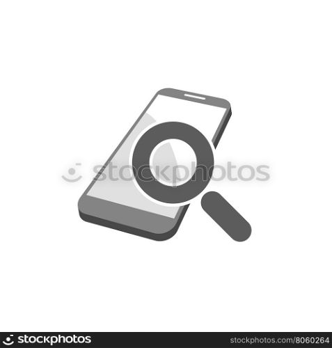 mobile device with magnifying glass as searching information symbol abstract vector illustration isolated on white