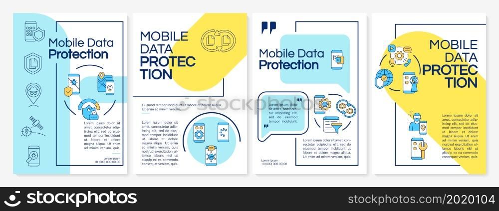 Mobile devices digital safety tips brochure template. Flyer, booklet, leaflet print, cover design with linear icons. Vector layouts for presentation, annual reports, advertisement pages. Mobile devices digital safety tips brochure template