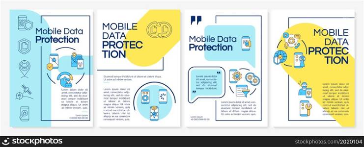 Mobile devices digital safety tips brochure template. Flyer, booklet, leaflet print, cover design with linear icons. Vector layouts for presentation, annual reports, advertisement pages. Mobile devices digital safety tips brochure template