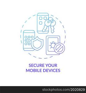 Mobile devices security providing blue gradient concept icon. Secure mobile internet. Personal data protection online abstract idea thin line illustration. Vector isolated outline color drawing. Mobile devices security providing blue gradient concept icon
