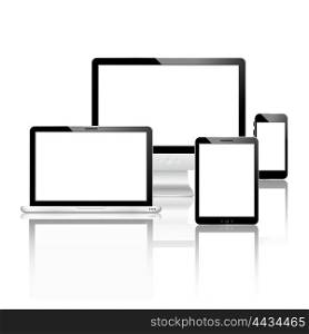 Mobile devices set. Mobile devices set with laptop computer monitor smartphone tablet vector illustration