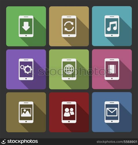 Mobile devices UI design set, squared with long shadows isolated vector illustration