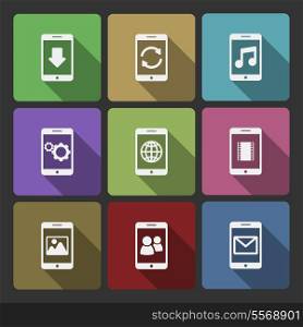 Mobile devices UI design set, squared with long shadows isolated vector illustration