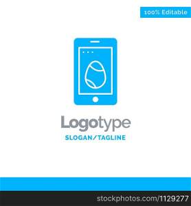 Mobile, Easter, Cell, Egg Blue Solid Logo Template. Place for Tagline