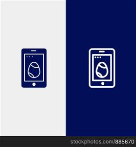 Mobile, Easter, Cell, Egg Line and Glyph Solid icon Blue banner Line and Glyph Solid icon Blue banner