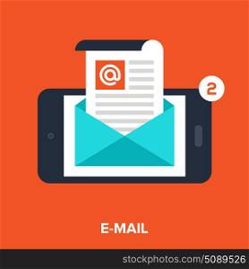 mobile email. Abstract vector illustration of email flat design concept.