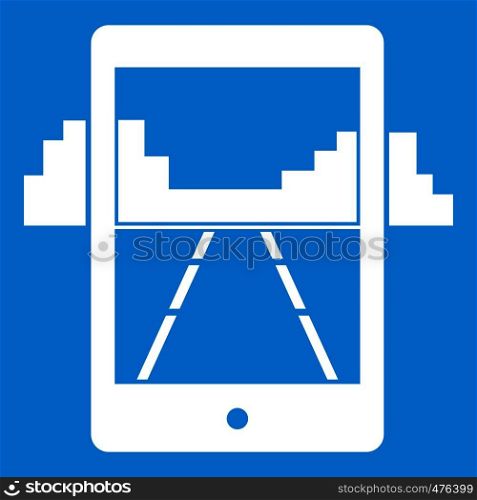 Mobile gaming icon white isolated on blue background vector illustration. Mobile gaming icon white