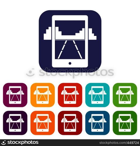 Mobile gaming icons set vector illustration in flat style In colors red, blue, green and other. Mobile gaming icons set flat
