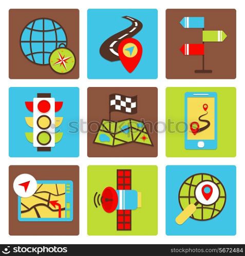Mobile gps navigation and travel icons set isolated vector illustration