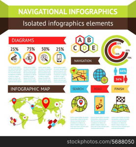 Mobile gps navigation infographic set with charts and world map vector illustration