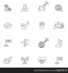 Mobile gps road navigation and travel outline icons set isolated vector illustration