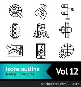 Mobile gps street navigation and travel outline icons set isolated vector illustration
