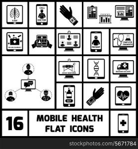 Mobile health call doctor distant monitoring icons black set isolated vector illustration