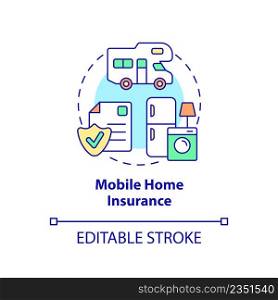 Mobile home insurance concept icon. Type of property financial protection abstract idea thin line illustration. Isolated outline drawing. Editable stroke. Arial, Myriad Pro-Bold fonts used. Mobile home insurance concept icon
