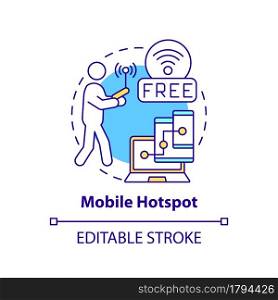 Mobile hotspot concept icon. Share mobile connection abstract idea thin line illustration. Internet access point. Wireless technology. Vector isolated outline color drawing. Editable stroke. Mobile hotspot concept icon