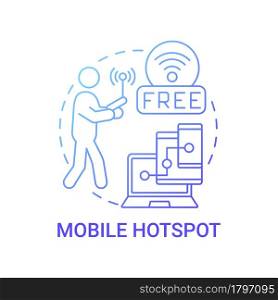 Mobile hotspot gradient blue concept icon. Internet access point abstract idea thin line illustration. Device as router. Wireless connection. Vector isolated outline color drawing.. Mobile hotspot gradient blue concept icon