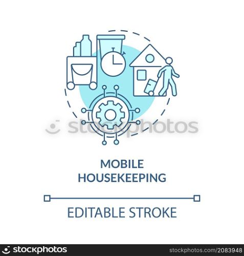 Mobile housekeeping turquoise concept icon. Property management abstract idea thin line illustration. Isolated outline drawing. Editable stroke. Roboto-Medium, Myriad Pro-Bold fonts used. Mobile housekeeping turquoise concept icon