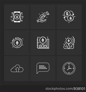 mobile , ic, crypto currency , upload , cloud, message , clock , corporate , icon,icon, vector, design, flat, collection, style, creative, icons