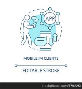 Mobile IM client blue concept icon. Smartphone app for texting and communicating. Messaging software abstract idea thin line illustration. Vector isolated outline color drawing. Editable stroke. Mobile IM client blue concept icon