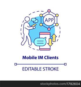Mobile IM client concept icon. Smartphone app for texting and communicating. Messaging software abstract idea thin line illustration. Vector isolated outline color drawing. Editable stroke. Mobile IM client concept icon
