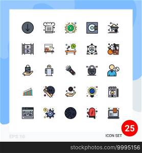 Mobile Interface Filled line Flat Color Set of 25 Pictograms of agriculture, products, reward, minidisc, devices Editable Vector Design Elements