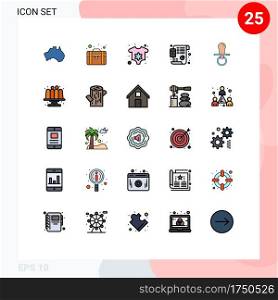 Mobile Interface Filled line Flat Color Set of 25 Pictograms of baby, planning, seo services, financial, plan Editable Vector Design Elements