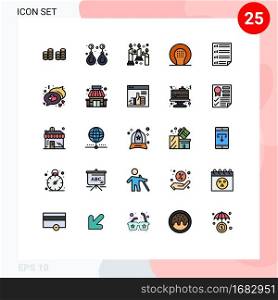 Mobile Interface Filled line Flat Color Set of 25 Pictograms of bars, game, burning, ball, activities Editable Vector Design Elements