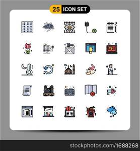 Mobile Interface Filled line Flat Color Set of 25 Pictograms of book pencil, hardware, eye, devices, computers Editable Vector Design Elements